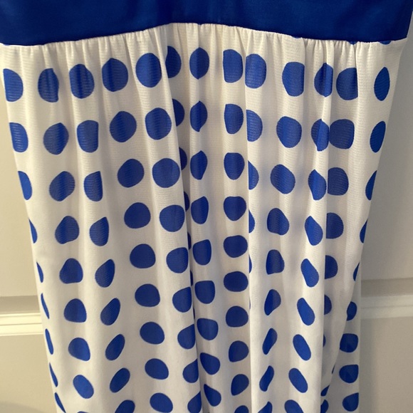 Taboo Medium Blue White polka dot spaghetti strap semi formal dress - Picture 3 of 5